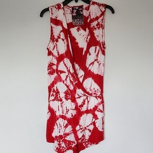 Young Fabulous & Broke Sinta Womens Red & White Tie Dye Romper Size S